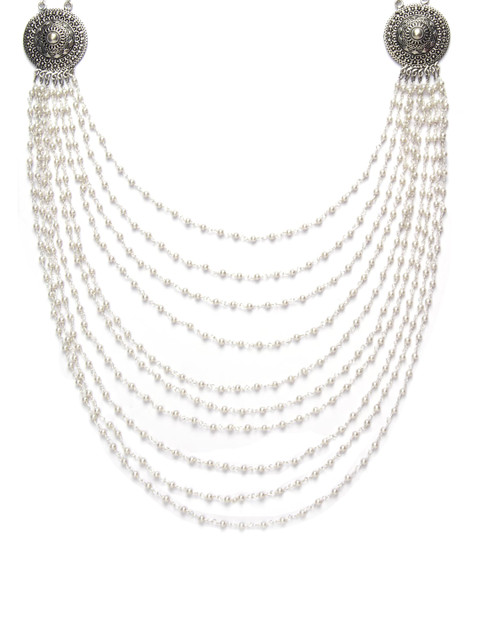 

Alankruthi Women White & Silver Pearl Multi-layered Chain Necklace