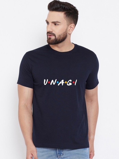 

wesquare Men Navy Blue Printed Round Neck T-shirt