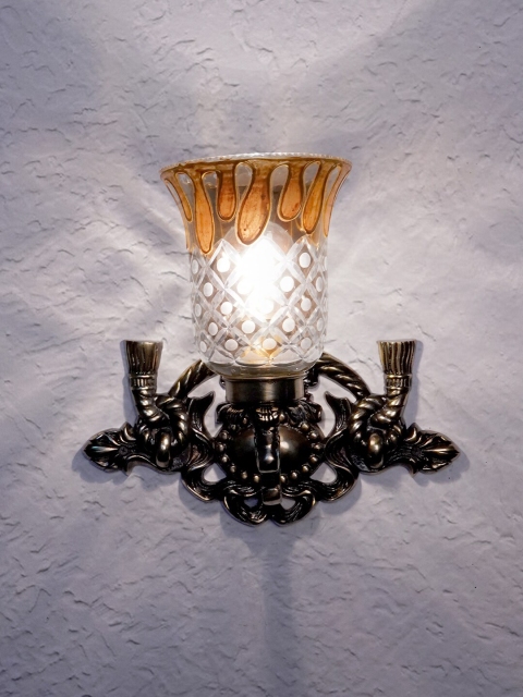

Fos Lighting Gold-Toned & White Vintage Tassel Wall Sconce with Smoked Cut Glass