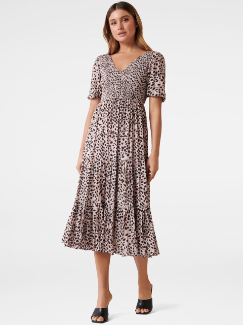 

Forever New Women Beige Printed Fit and Flare Dress