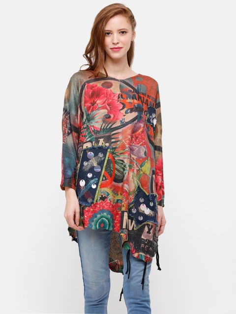 

STROP Women Red & Blue Printed Pullover Sweater