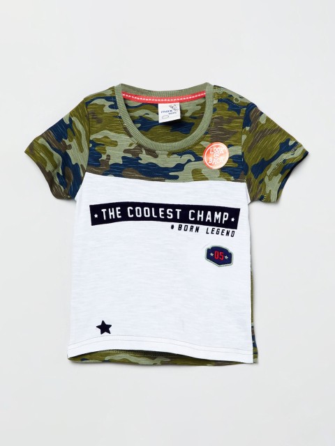 

max Boys Green Printed Round Neck Cotton T-shirt