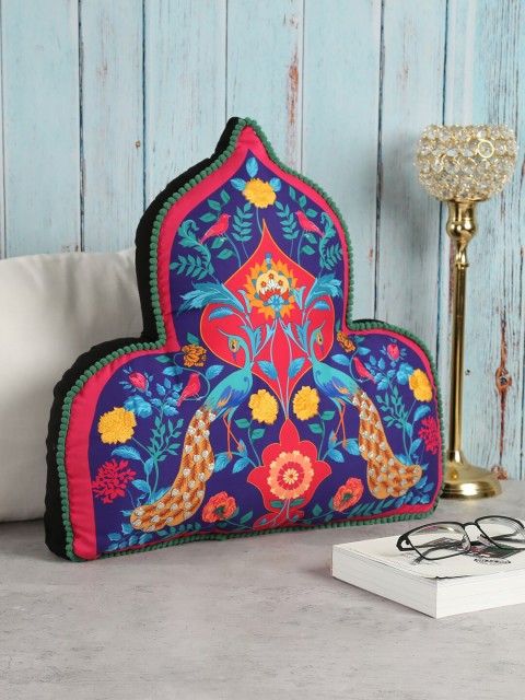 

India Circus by Krsnaa Mehta Red & Blue Peacock Printed Psychedelic Shaped Cushion