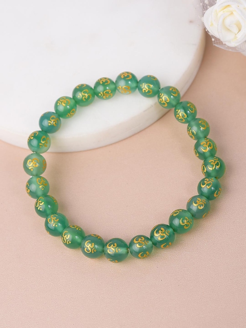 

Tistabene Men Green & Gold-Toned Onyx Embellished Elasticated Bracelet