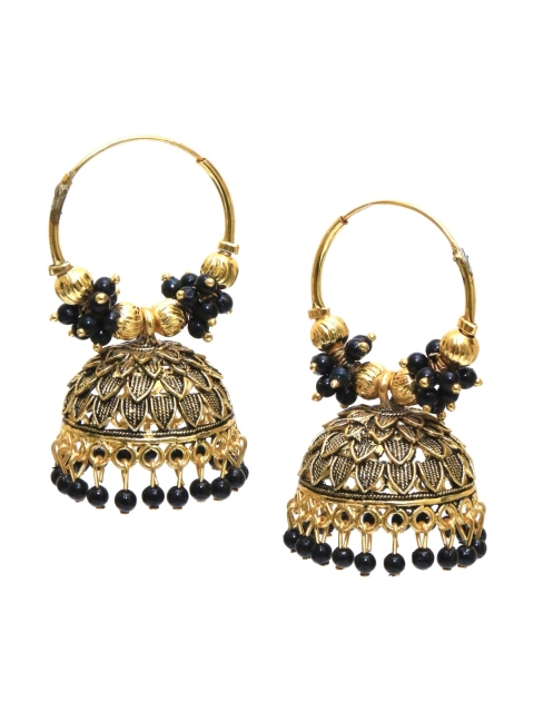 

Crunchy Fashion Gold-Toned & Black Circular Jhumkas