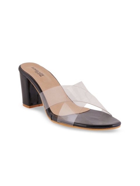 

SCENTRA Women Black & Transparent Solid Block Heels