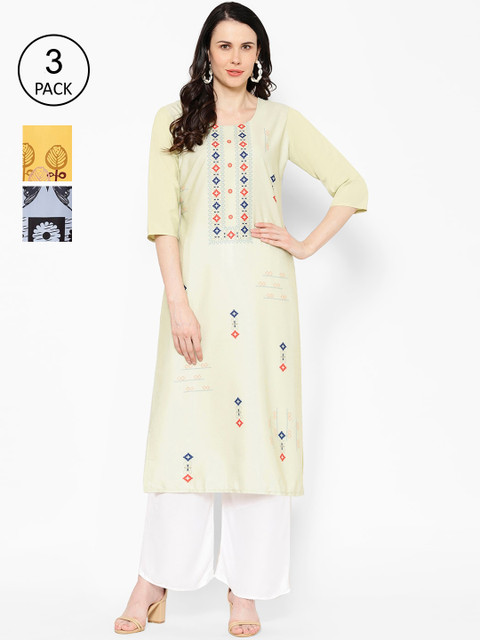 

7Threads Women Pack Of 3 Printed Straight Kurta, Multi