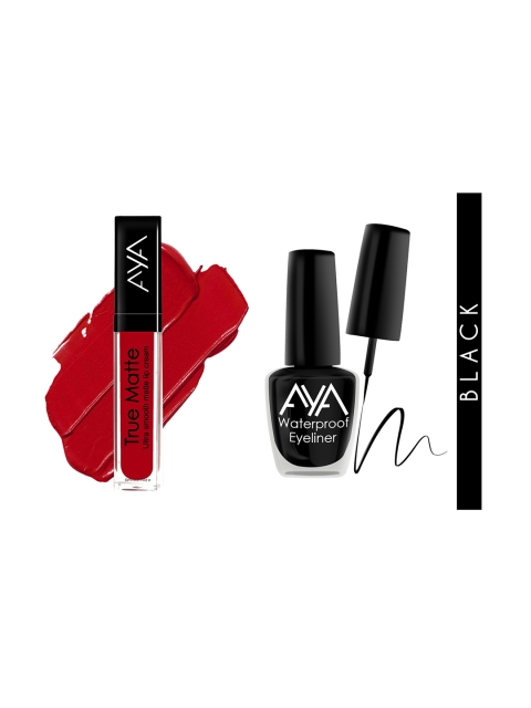

AYA Pack of 2 Black Long Lasting Waterproof Eyeliner 5ml & Red Matte LipGloss 6ml