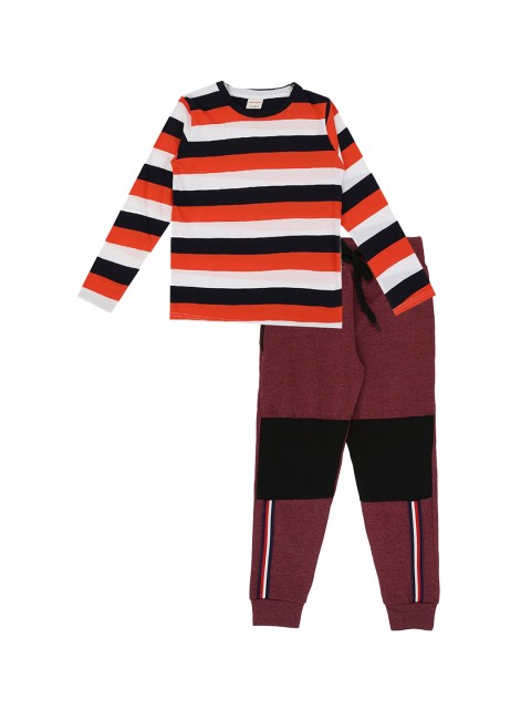 

RAINE AND JAINE Boys Orange & White Striped Clothing Set