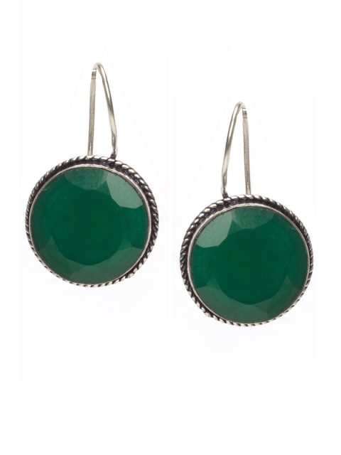 

Alankruthi Silver-Toned & Green Contemporary Drop Earrings