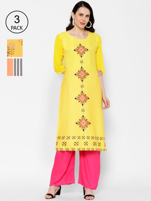 

7Threads Women Multicoloured Set of 3 Printed Straight Kurta, Multi
