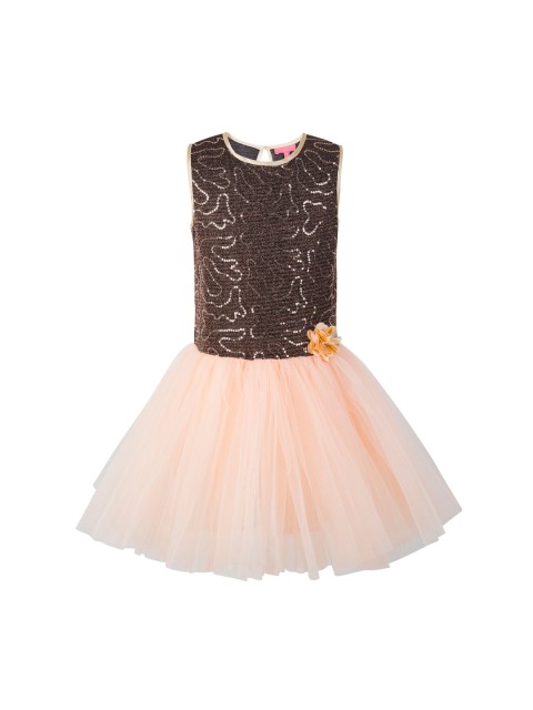 

Toy Balloon kids Girls Beige & Brown Self Design Fit and Flare Dress
