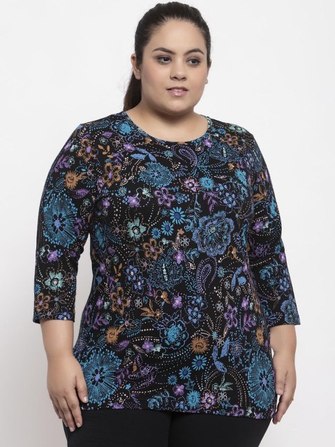 

plusS Women Black Printed Top