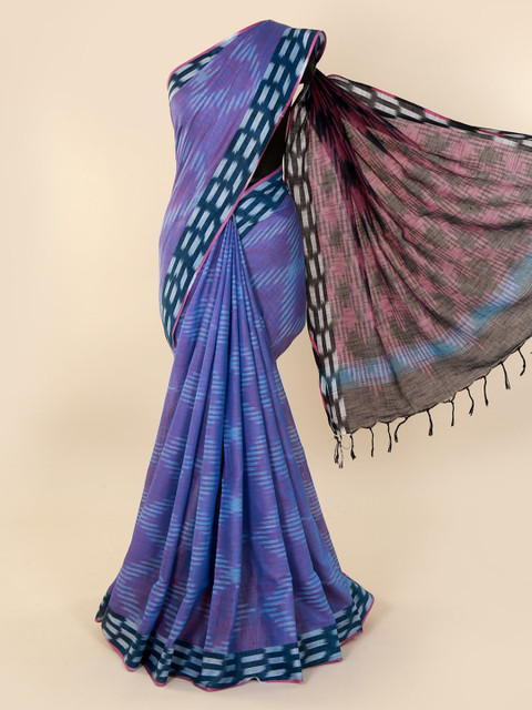 

Pothys Lavender & Blue Linen Blend Woven Design Saree