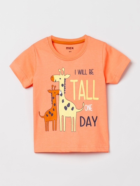 

max Boys Orange Solid Round Neck Cotton T-shirt