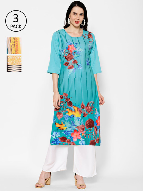 

7Threads Women Multicoloured Pack of 3 Printed Straight Kurta, Multi