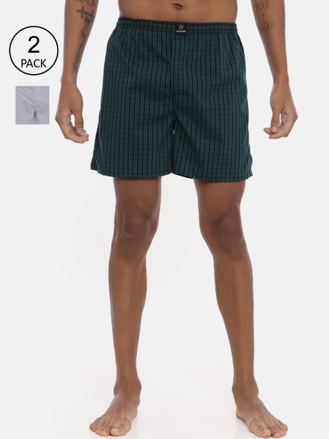 

IMYOUNG Men Pack of 2 Printed Pure Cotton Boxers IMYBXRPK255, Green