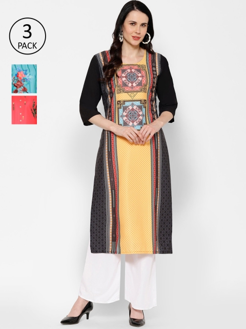 

7Threads Women Multicoloured Set of 3 Printed Straight Kurta, Multi