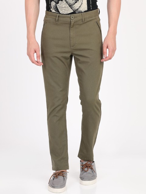 

Breakbounce Men Olive Green Slim Fit Solid Regular Cotton Trousers