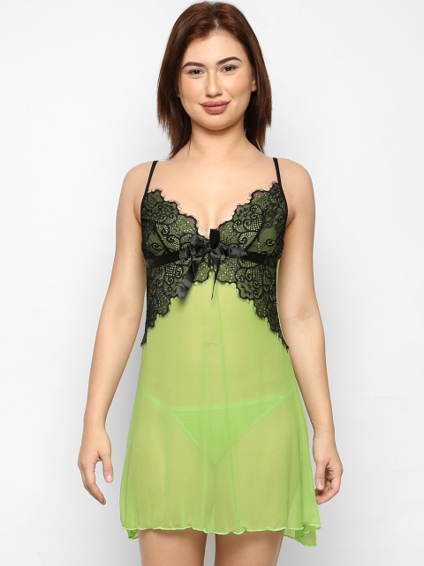 

Ms.Lingies Women Lime Green Solid Baby Doll With G-String Thongs