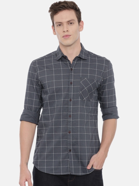 

William White Men Grey Slim Fit Checked Casual Shirt