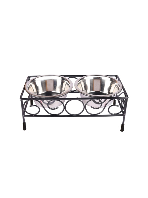 

PETS EMPIRE Silver-Toned Dog Bowl Stand Square Elevated Diner