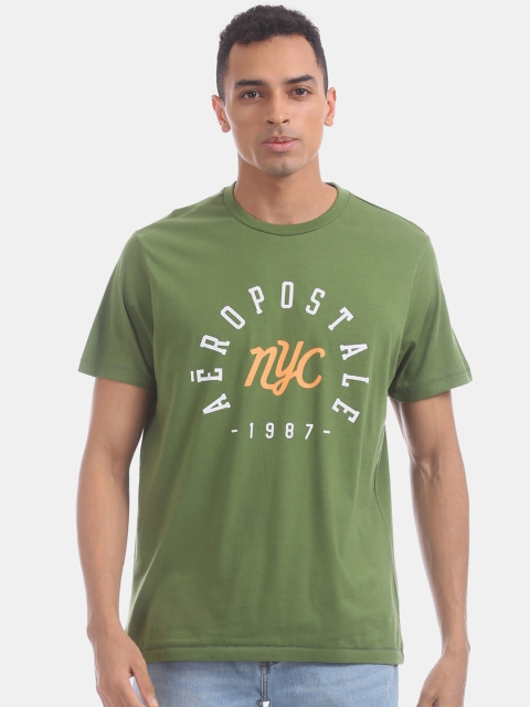 

Aeropostale Men Green Printed V-Neck T-shirt