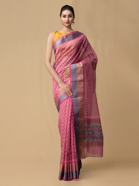 

Unnati Silks Pink Net Printed Banarasi Saree