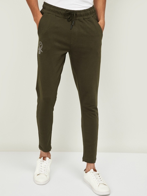 

Smiley World Men Olive Green Solid Slim-Fit Track Pants