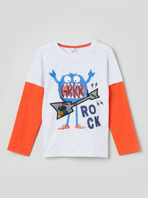max Boys Grey Printed Round Neck T-shirt