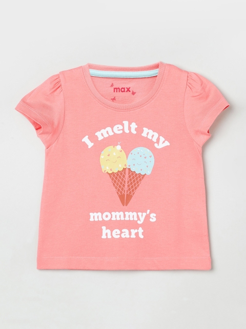 max Girls Orange Printed Pure Cotton Top