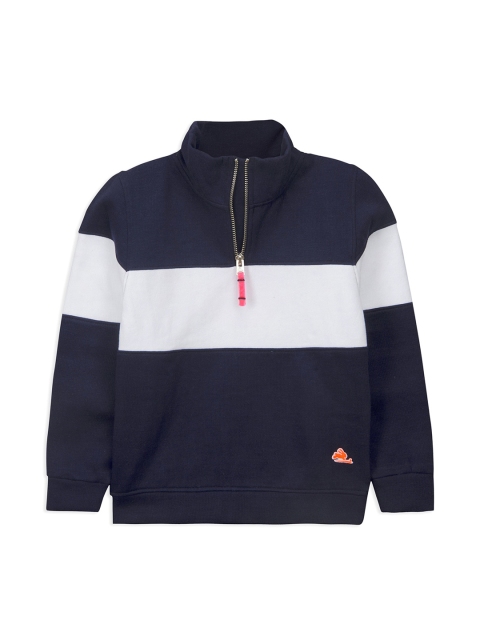 

Cherry Crumble Boys Navy Blue & White Colourblocked Sweatshirt