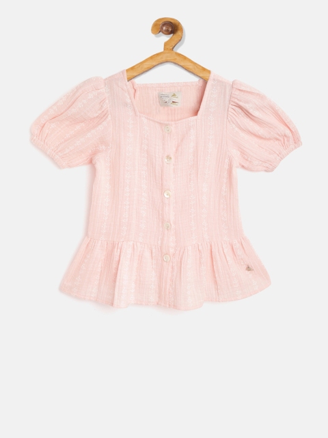 

Cherry Crumble Girls Peach-Coloured Solid Peplum Top