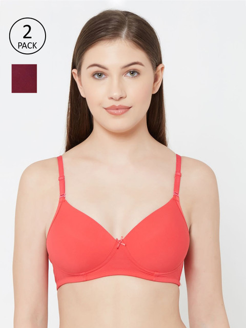 

Juliet Women Pack Of 2 Solid Non-Wired Non-Padded Everyday Bra 1059, Burgundy