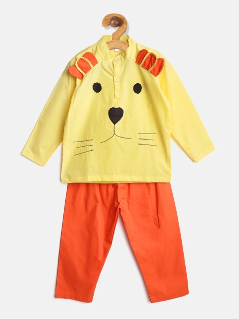 

Kids Clan Unisex Kids Yellow & Orange Printed Sustainable Night suit