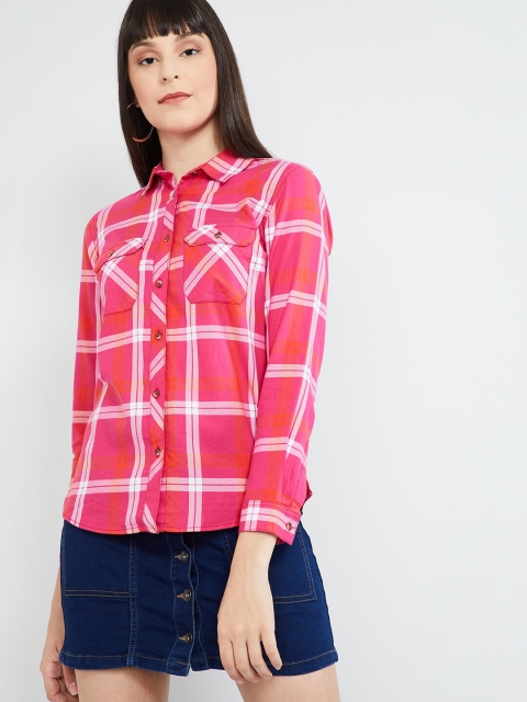 

max Women Pink Checked Shirt Style Cotton Top