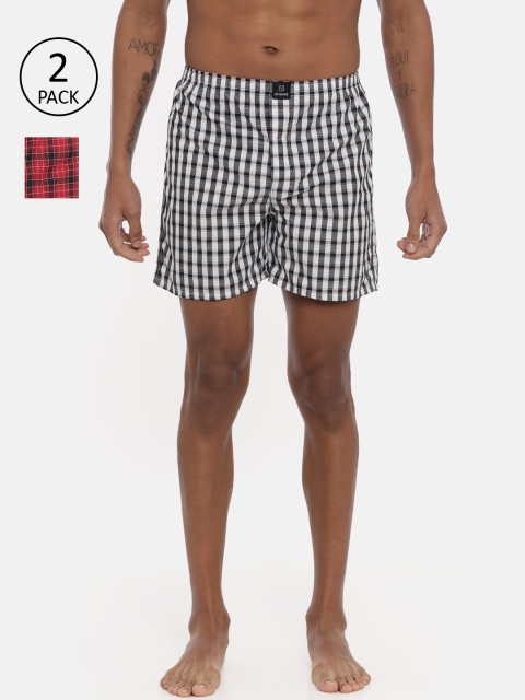 

IMYOUNG Men Pack Of 2 Red & White Checked Pure Cotton Boxers-IMYBXRPK248