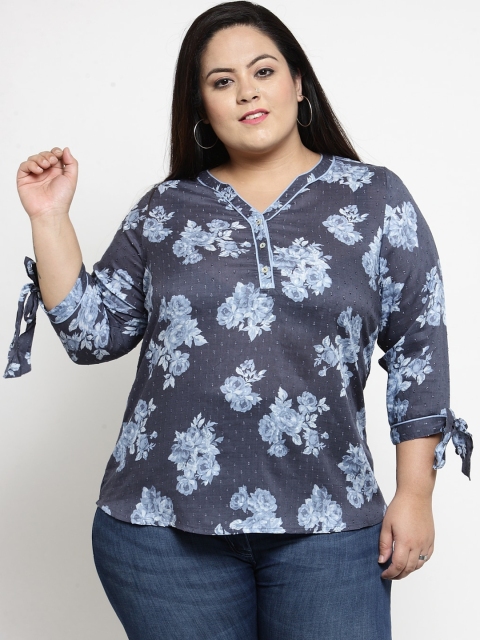 

plusS Women Navy Blue Printed Top