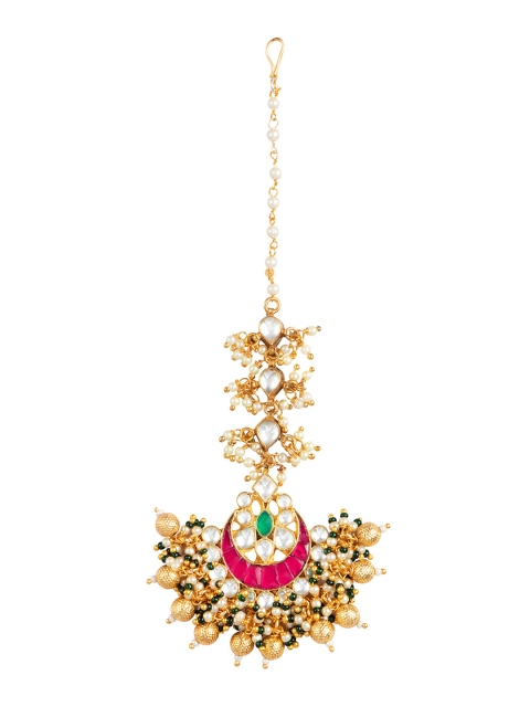 

MORKANTH JEWELLERY 24K Rose Gold-Plated White & Pink Pacchi Kundan Studded Handcrafted Maang Tikka