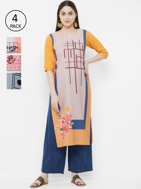

7Threads Women Pack Of 4 Printed Straight Kurta, Multi