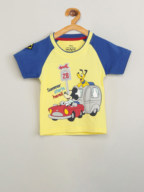 

max Boys Yellow Printed Round Neck Cotton T-shirt