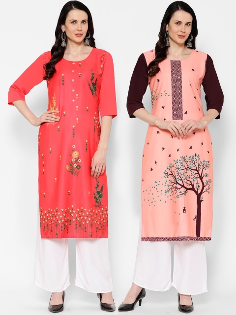 

7Threads Women Multicoloured Set of 2 Printed Straight Kurta, Multi