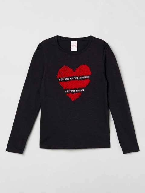 

max Girls Charcoal Grey & Red Printed Top