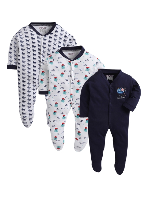 

BUMZEE Infant Kids Pack Of 3 Sleepsuits, Navy blue