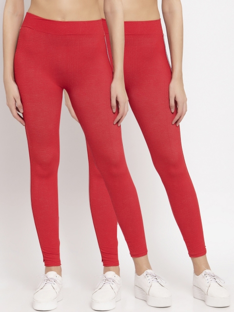 

KLOTTHE Women Pack Of 2 Red Solid Skinny Fit Jeggings