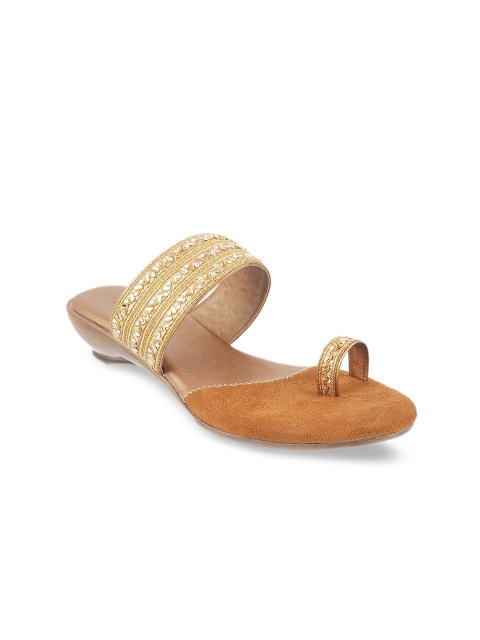 

Mochi Women Gold-Toned Woven Design Sandals