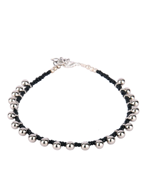 

DESI COLOUR Set of 2 Black & Silver-Toned Anklets