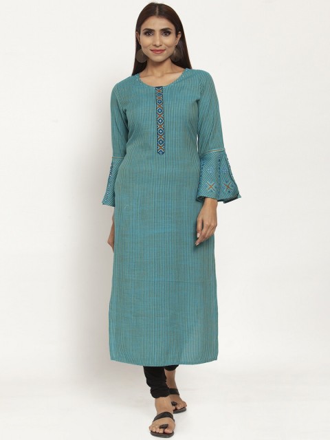 

Kiaasa Women Turquoise Blue Woven Design Straight Kurta