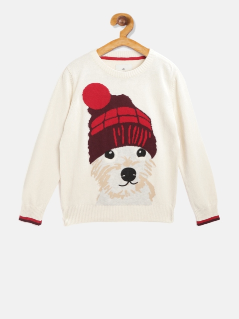 

Cherry Crumble Unisex Kids Cream-Coloured & Red Self Design Pullover Sweater