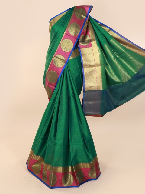 

Pothys Green Checked Cotton Blend Saree